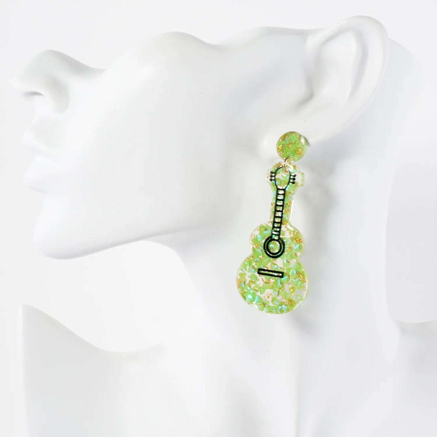 Music-Inspired Glitter Guitar Drop Statement Earrings