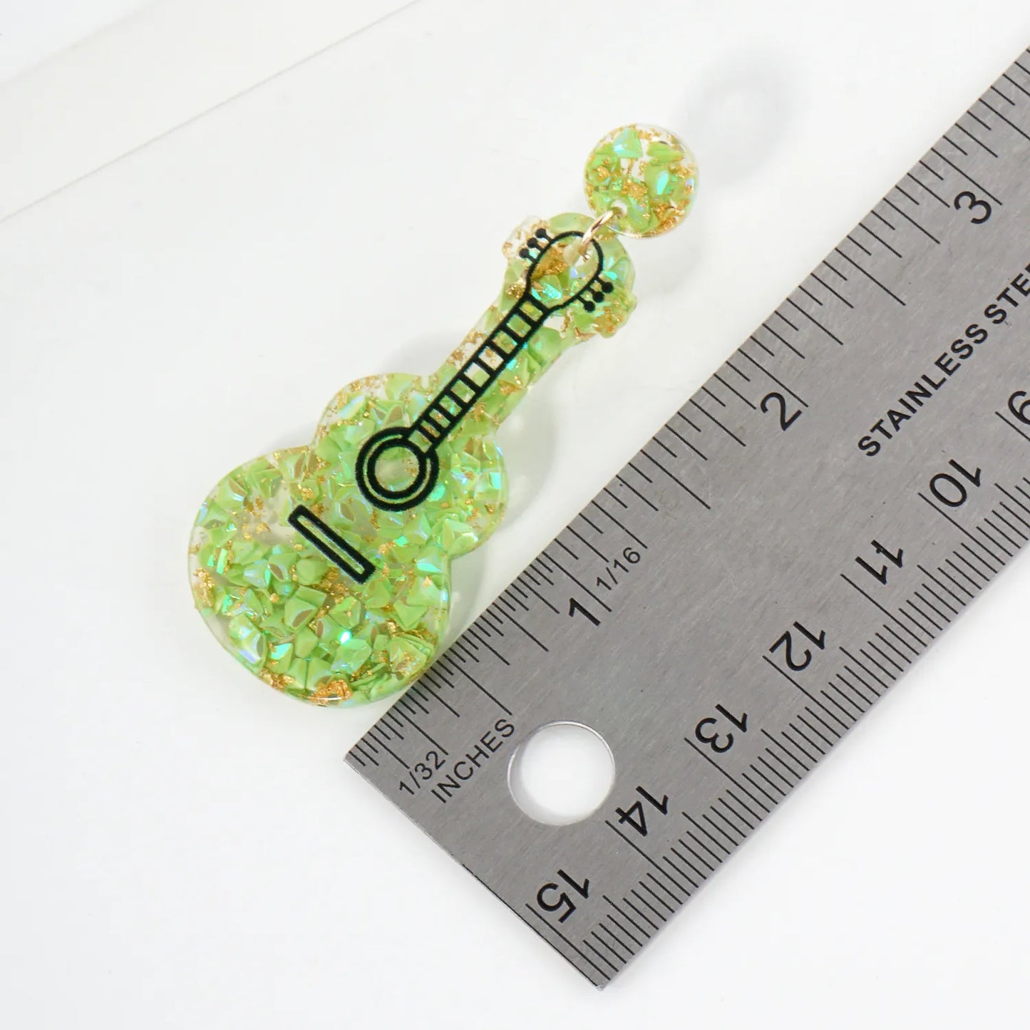 Music-Inspired Glitter Guitar Drop Statement Earrings