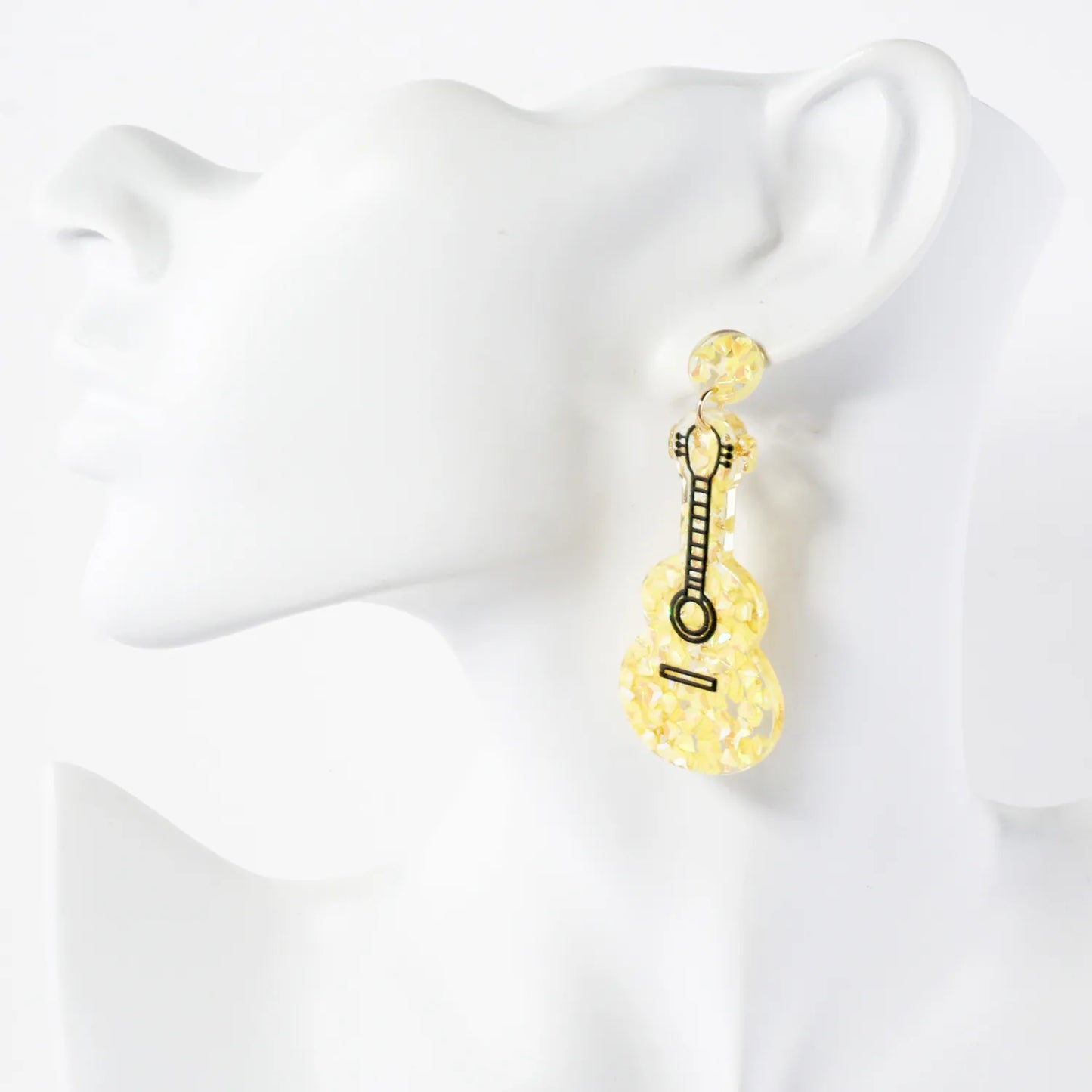 Music-Inspired Glitter Guitar Drop Statement Earrings