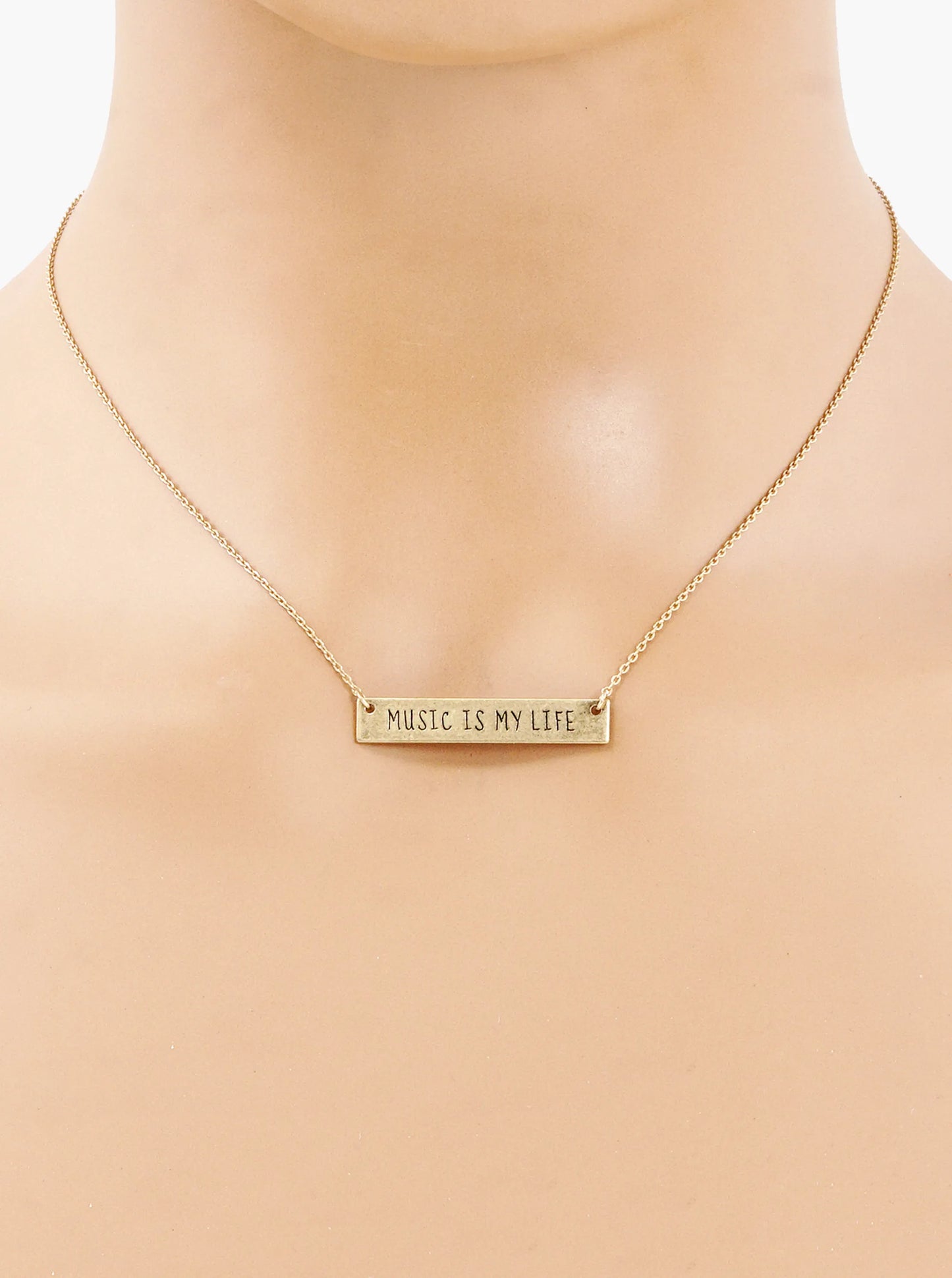 Music Is My Life Engraved Horizontal Bar Pendant Necklace