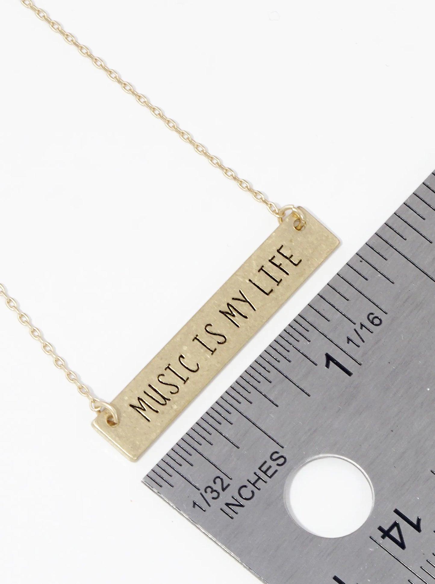 Music Is My Life Engraved Horizontal Bar Pendant Necklace