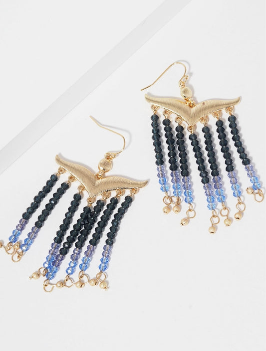 Mustachelike Faceted Glass Bead Tassel Drop Fish Hook Dangle Drop Earrings