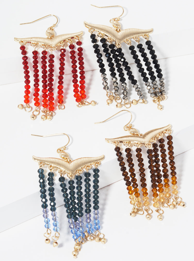 Mustachelike Faceted Glass Bead Tassel Drop Fish Hook Dangle Drop Earrings