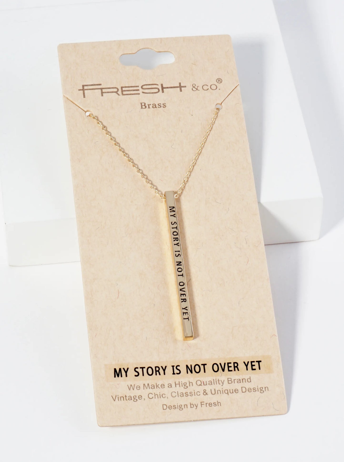 My Story Is Not Over Yet Engraved Vertical Bar Pendant Inspirational Necklace