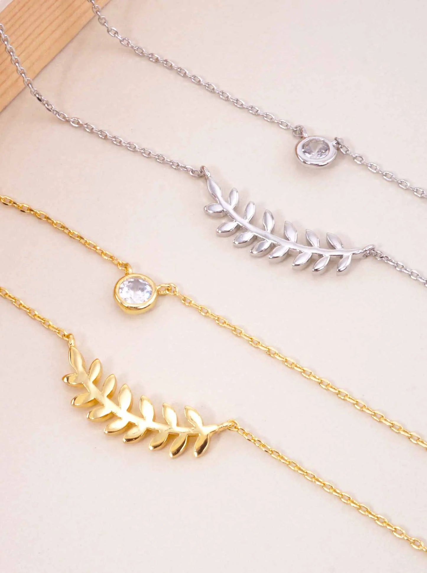 CZ Sideways Leaf 18K-Gold-Dipped Layered Necklace