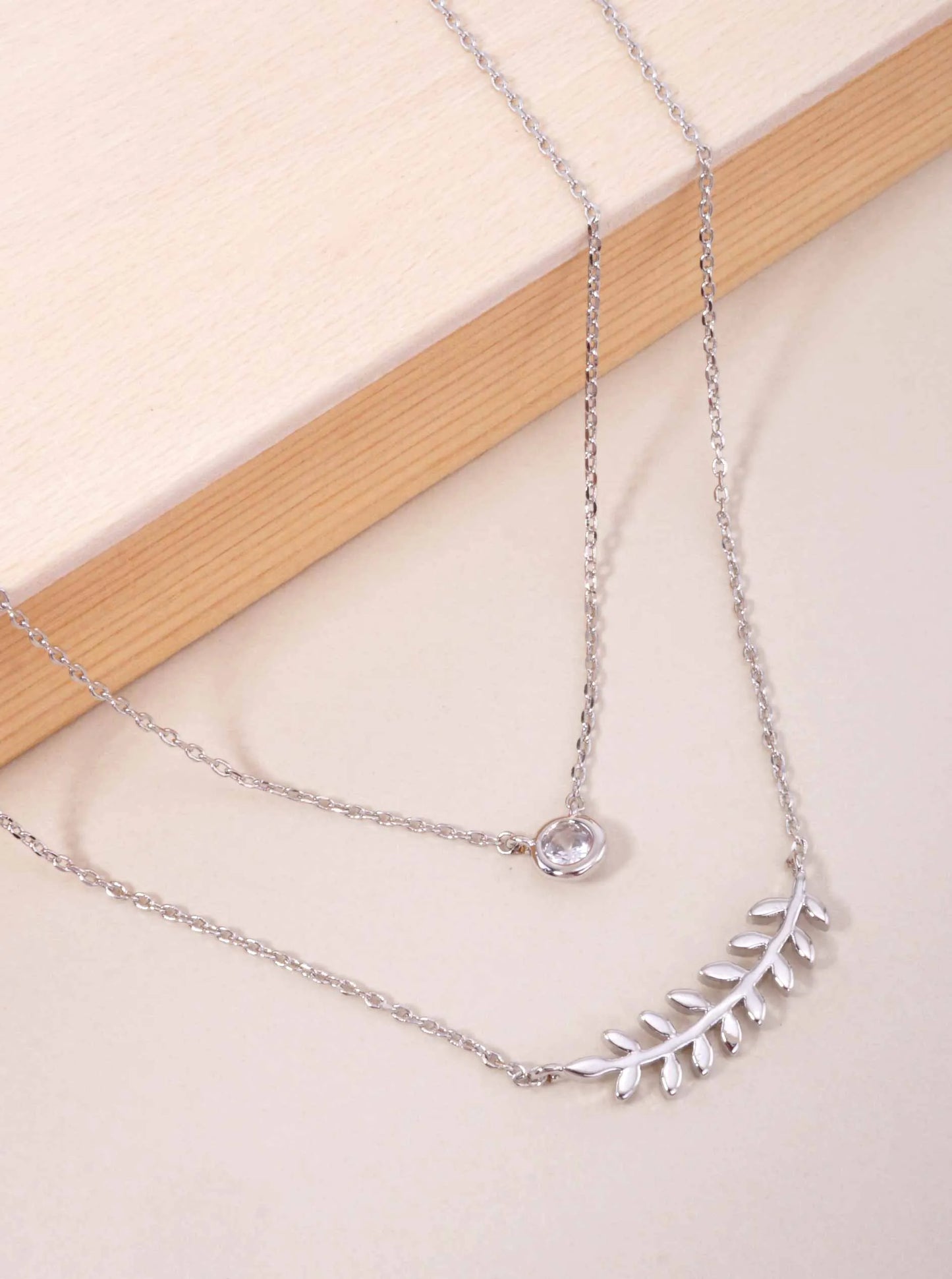 CZ Sideways Leaf 18K-Gold-Dipped Layered Necklace