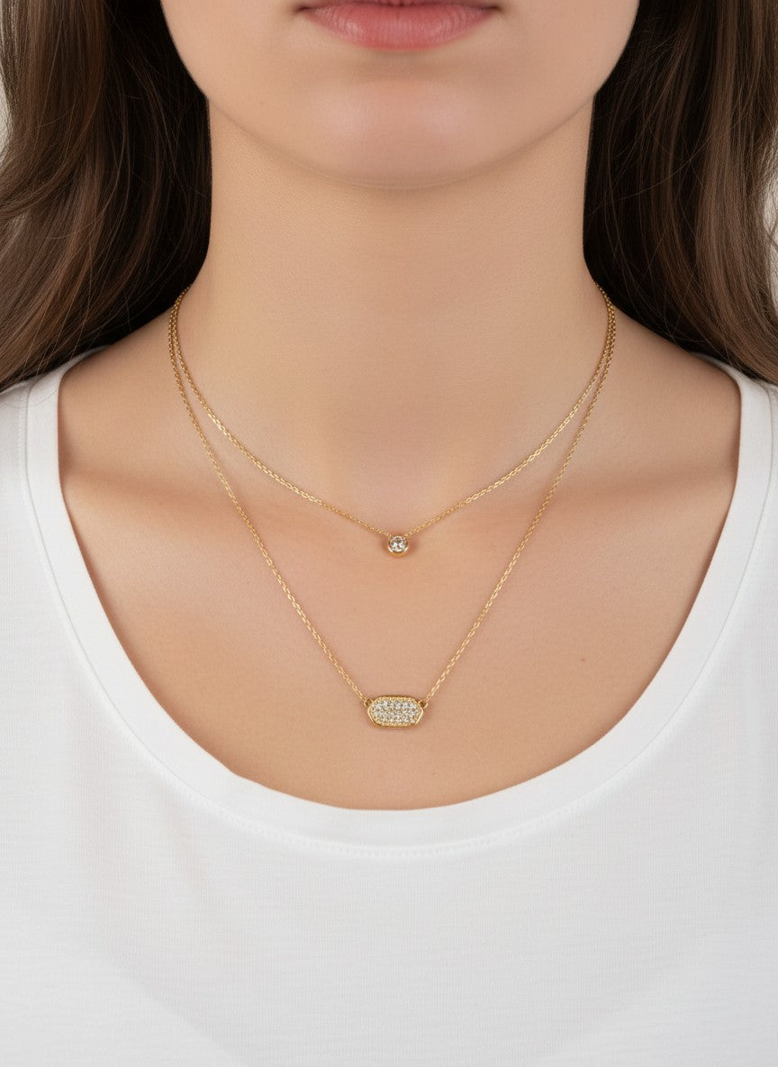 Elongated Hexagon 18K-Gold-Dipped Layered Necklace