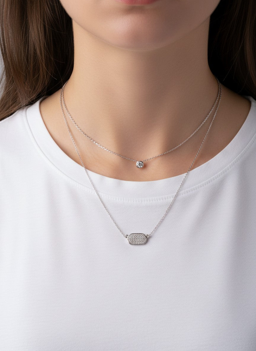Elongated Hexagon 18K-Gold-Dipped Layered Necklace
