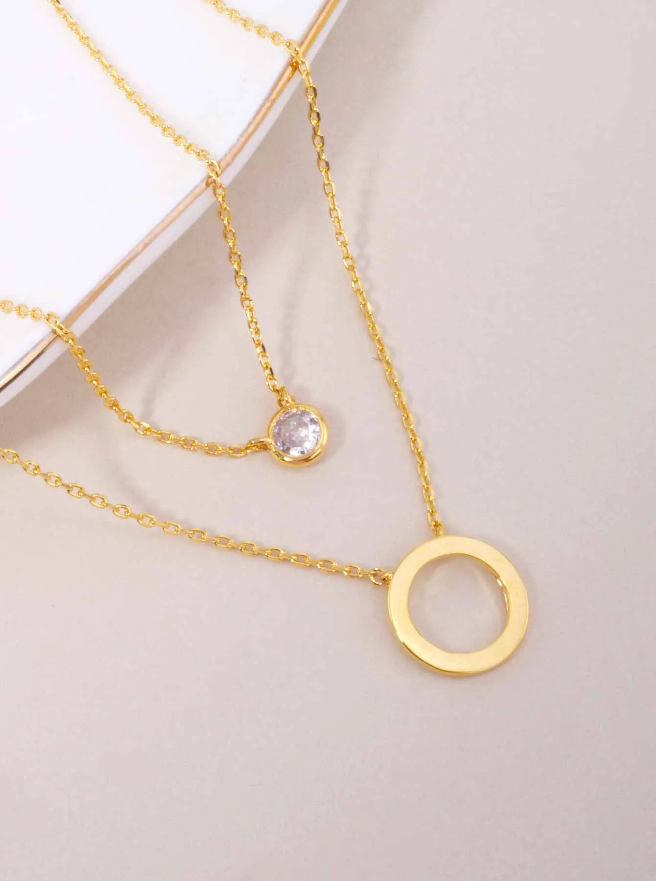 12mm CZ Circle 18K-Gold-Dipped Layered Necklace