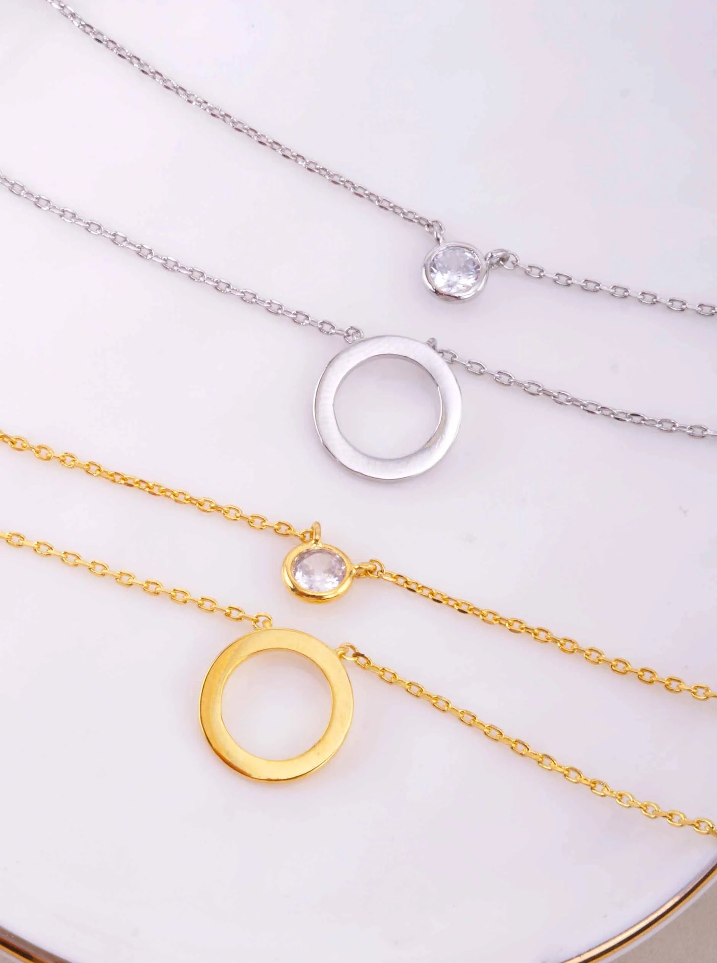 12mm CZ Circle 18K-Gold-Dipped Layered Necklace