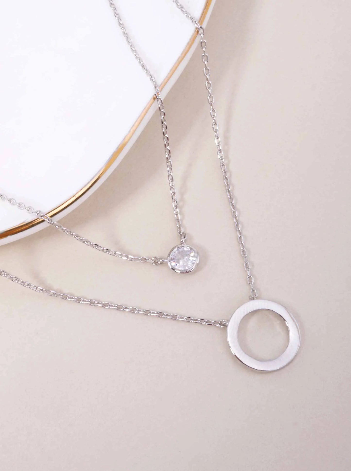 12mm CZ Circle 18K-Gold-Dipped Layered Necklace