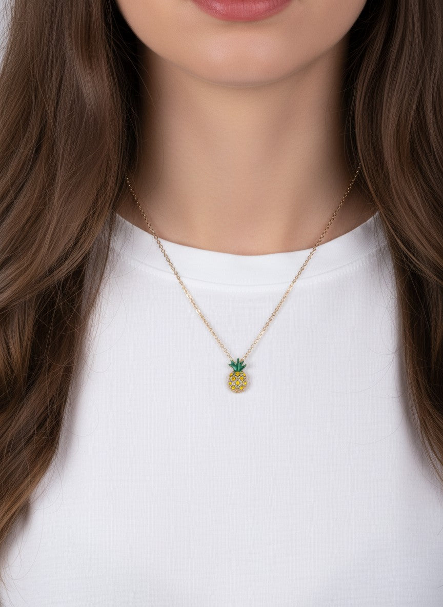 Crystal Pave Pineapple Pendant Necklace