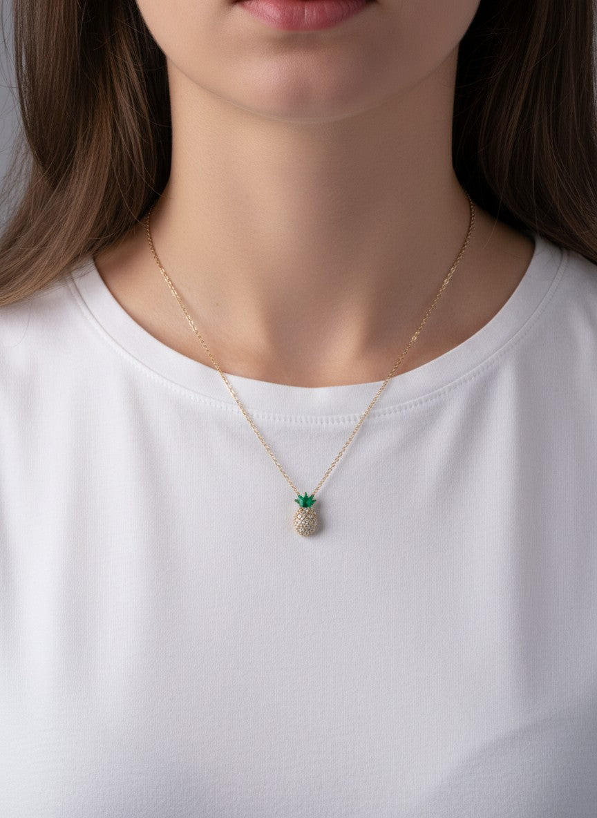 Crystal Pave Pineapple Pendant Necklace