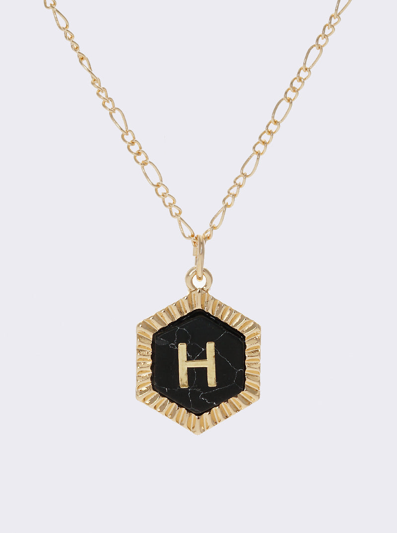 NATURAL STONE HEXAGON PENDANT INITIAL H NECKLACE