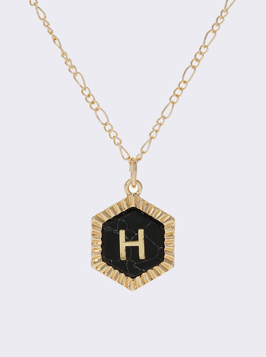 NATURAL STONE HEXAGON PENDANT INITIAL H NECKLACE