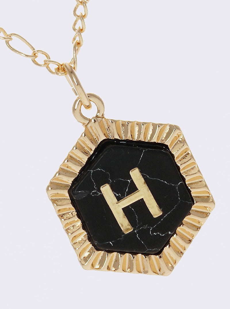 NATURAL STONE HEXAGON PENDANT INITIAL H NECKLACE