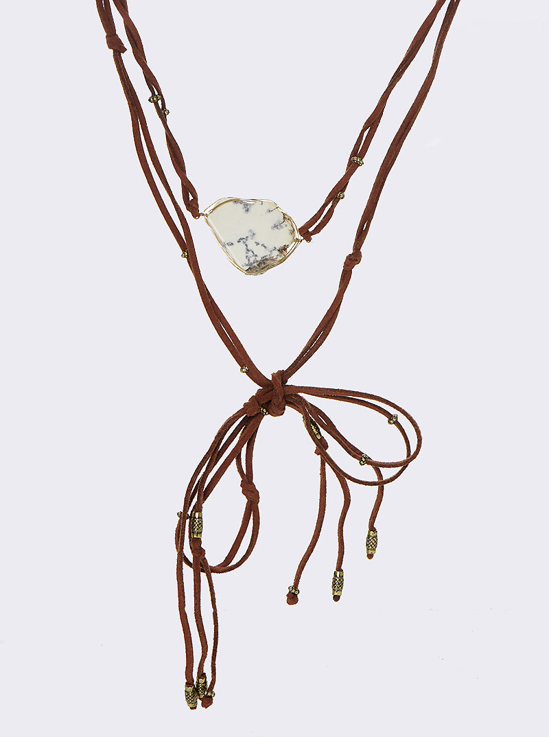NATURAL STONE PENDANT LEATHERETTE CHOKER NECKLACE