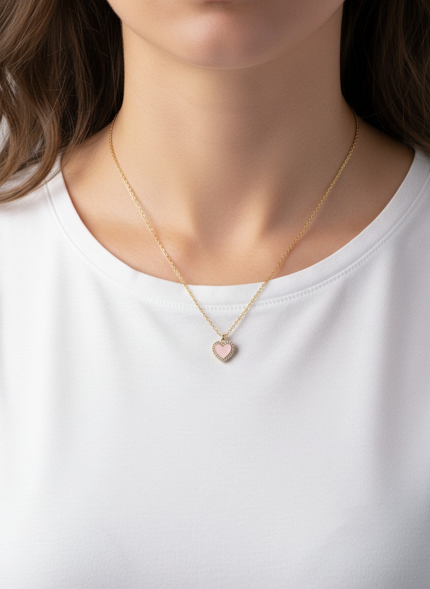 Heart Pave Pendant 18K-Gold-Dipped Necklace