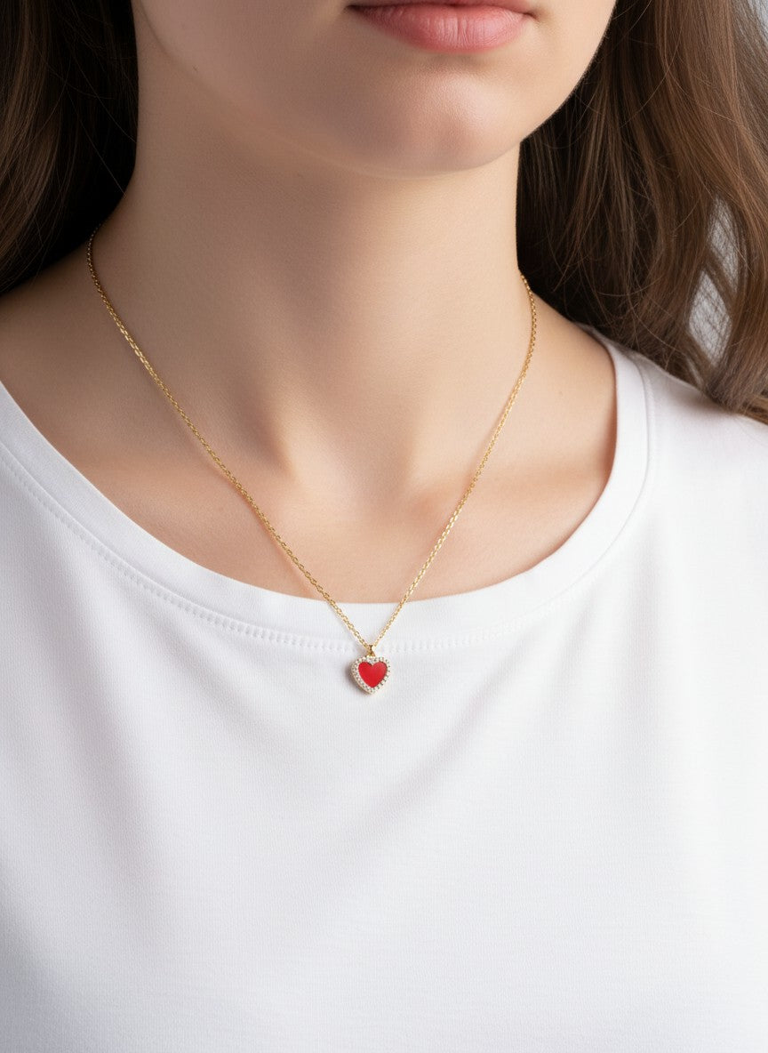Heart Pave Pendant 18K-Gold-Dipped Necklace