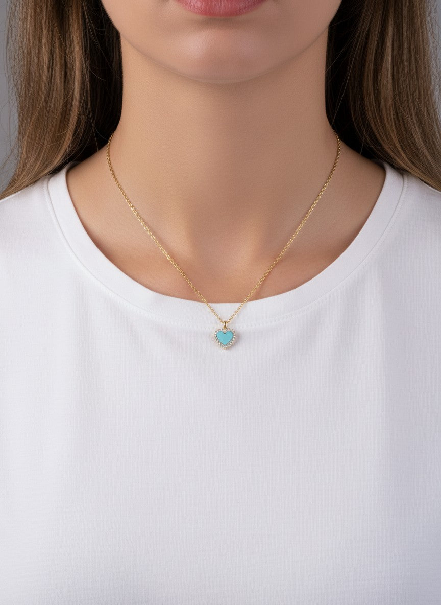 Heart Pave Pendant 18K-Gold-Dipped Necklace