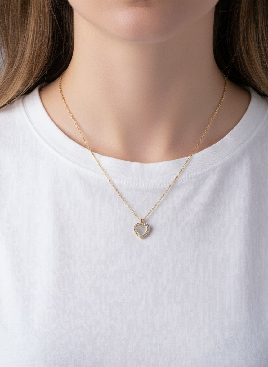 Heart Pave Pendant 18K-Gold-Dipped Necklace