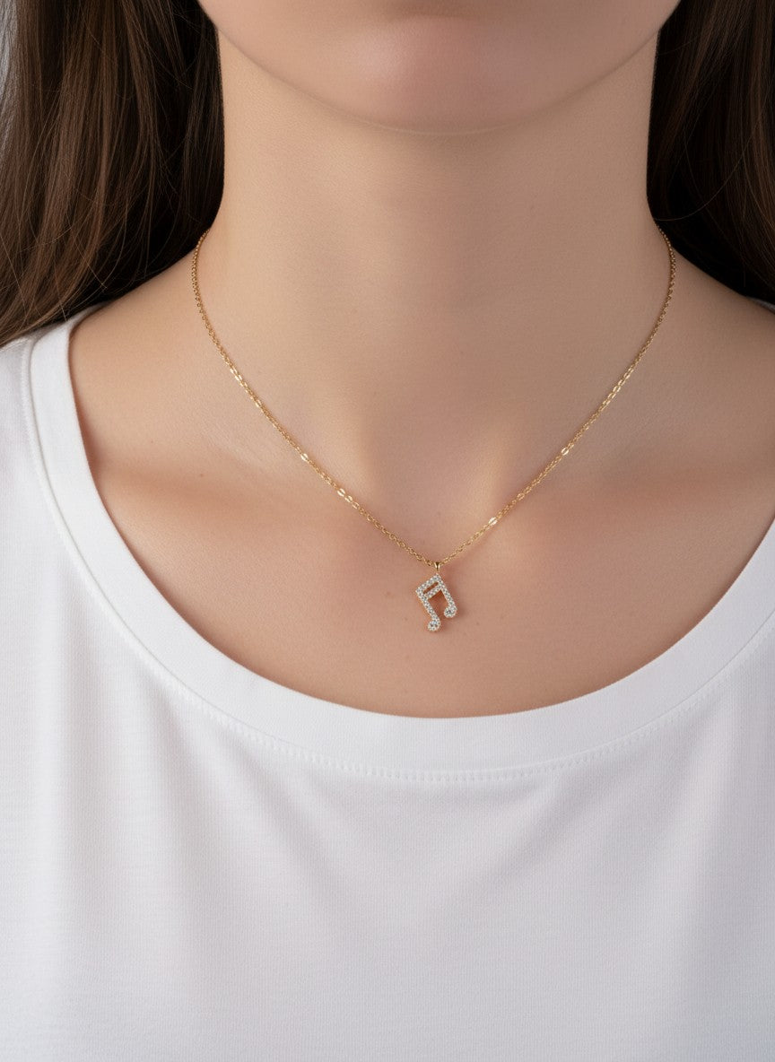 15mm Musical-Note Pendant 18K-Gold-Dipped Necklace