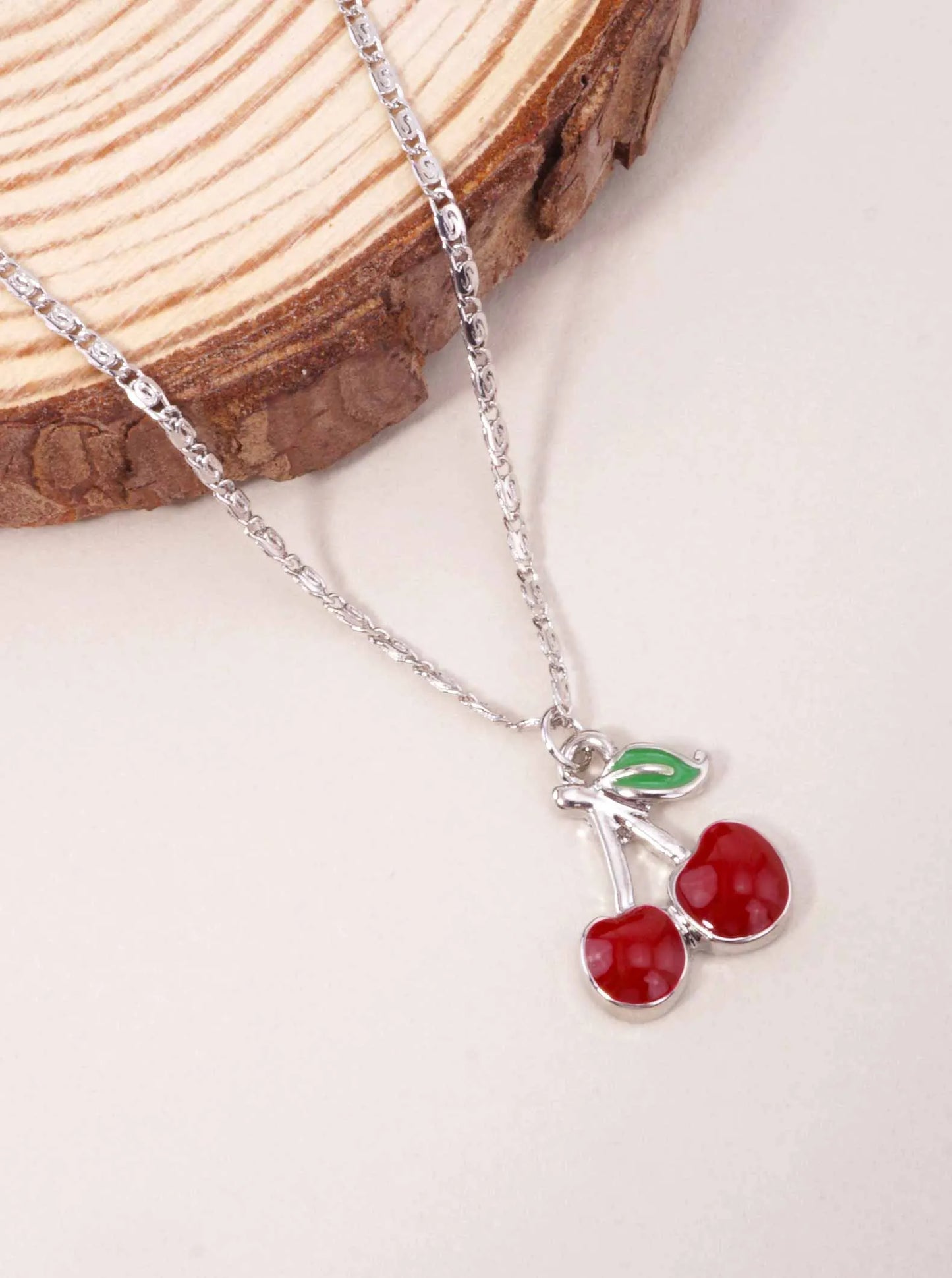 Enamel Cherry Pendant 18K-Gold-Dipped Necklace