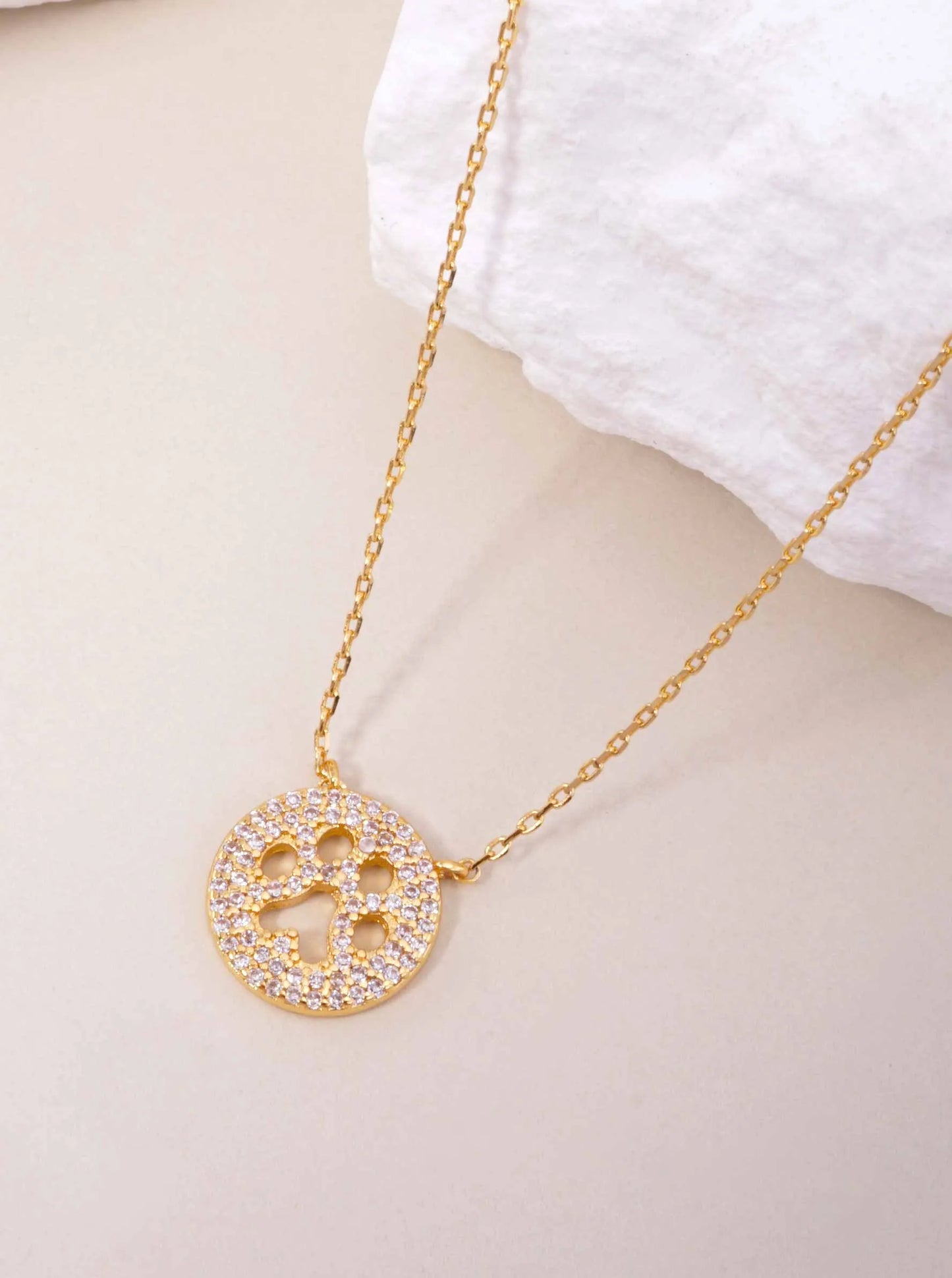 18K-Gold-Dipped Cutout Paw CZ Pendant Necklace