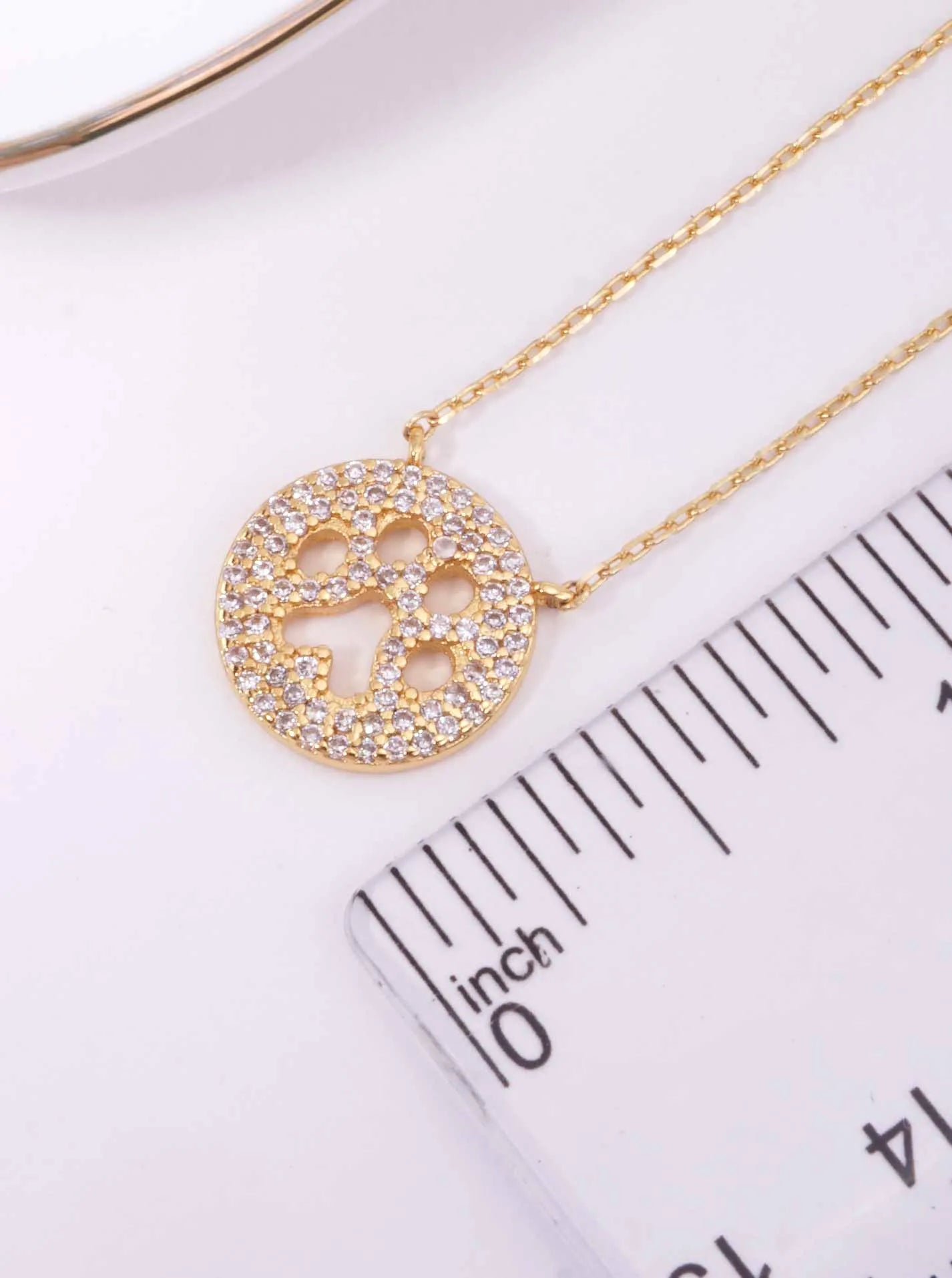 18K-Gold-Dipped Cutout Paw CZ Pendant Necklace