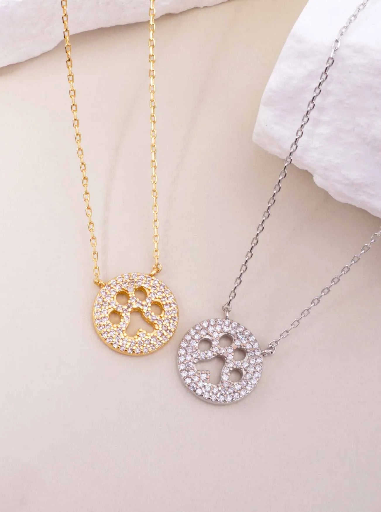 18K-Gold-Dipped Cutout Paw CZ Pendant Necklace