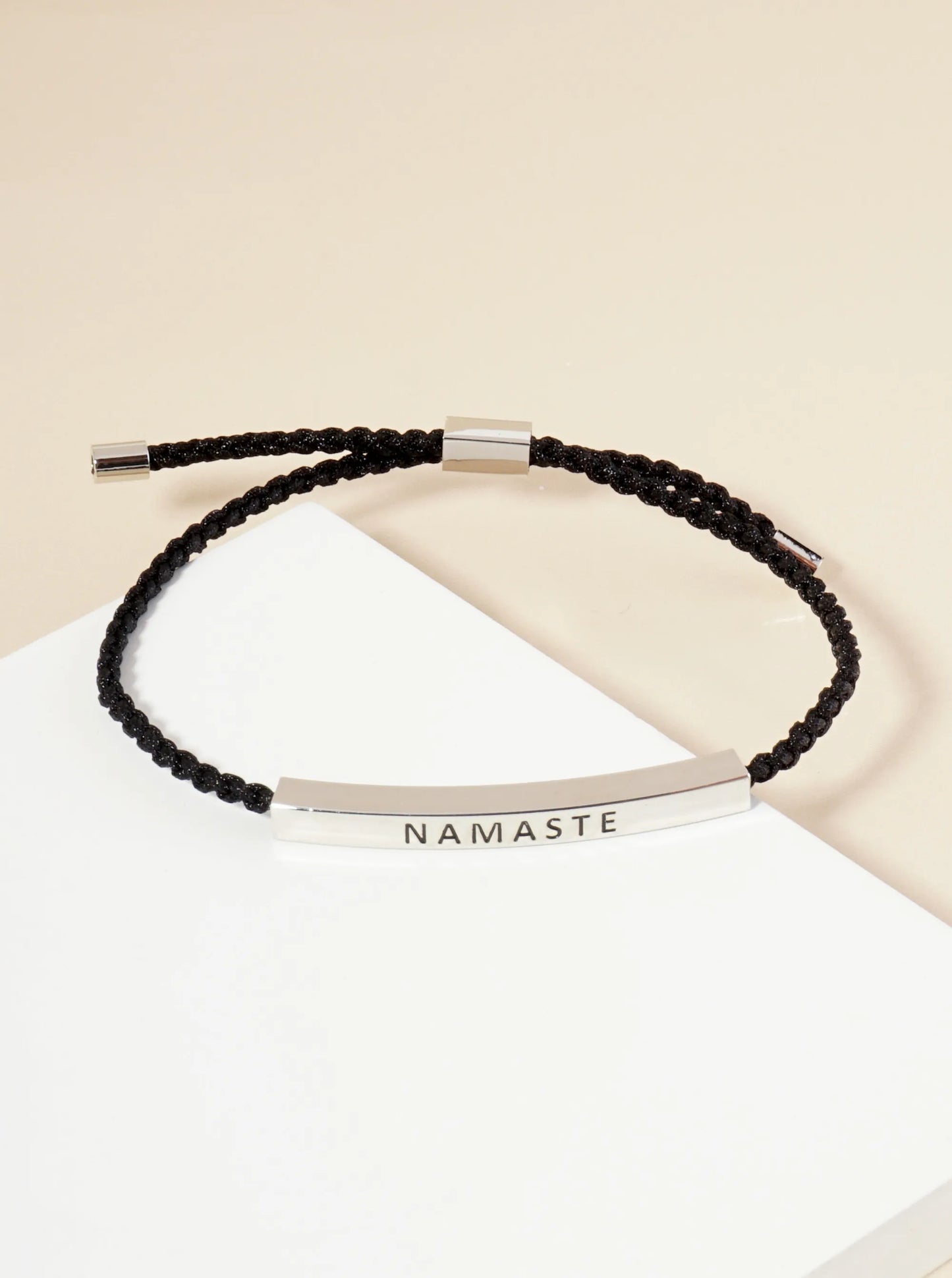 Namaste Engraved 18K Gold Dipped Curved Brass Tube Bar Adjustable Pull Tie Bracelet