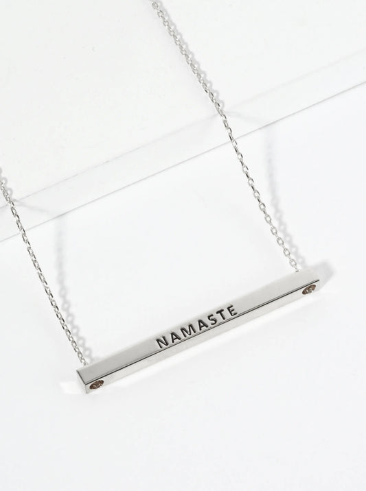 Namaste Engraved 18K Gold Dipped Horizontal Brass Bar Pendant Inspirational Necklace