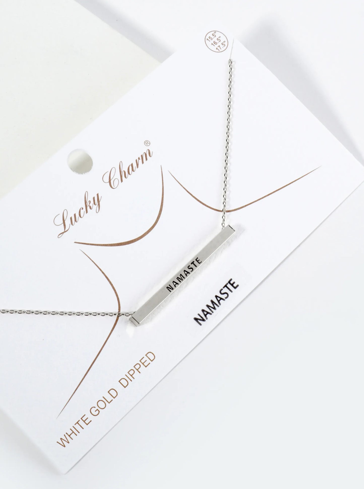 Namaste Engraved 18K Gold Dipped Horizontal Brass Bar Pendant Inspirational Necklace