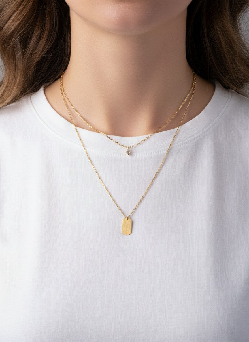 Name-Tag Pendant 18K-Gold-Dipped Layered Necklace