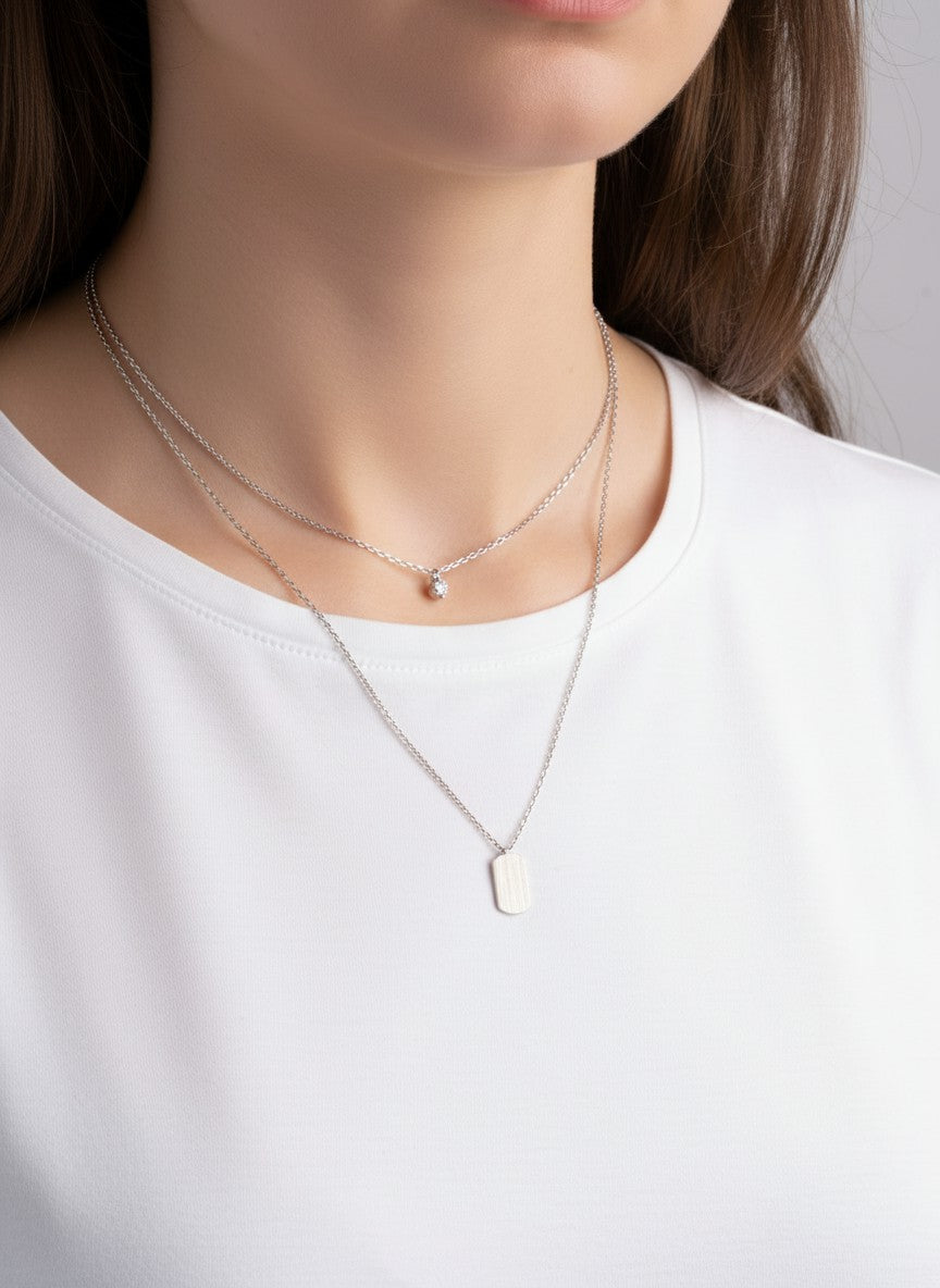 Name-Tag Pendant 18K-Gold-Dipped Layered Necklace