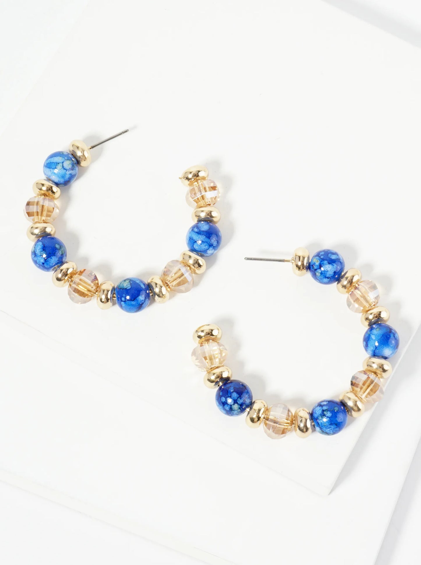 Natural Stone Look Dyed Beaded 40mm Open Hoop Earrings