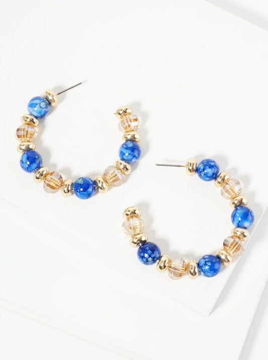 Natural Stone Look Dyed Beaded 40mm Open Hoop Earrings