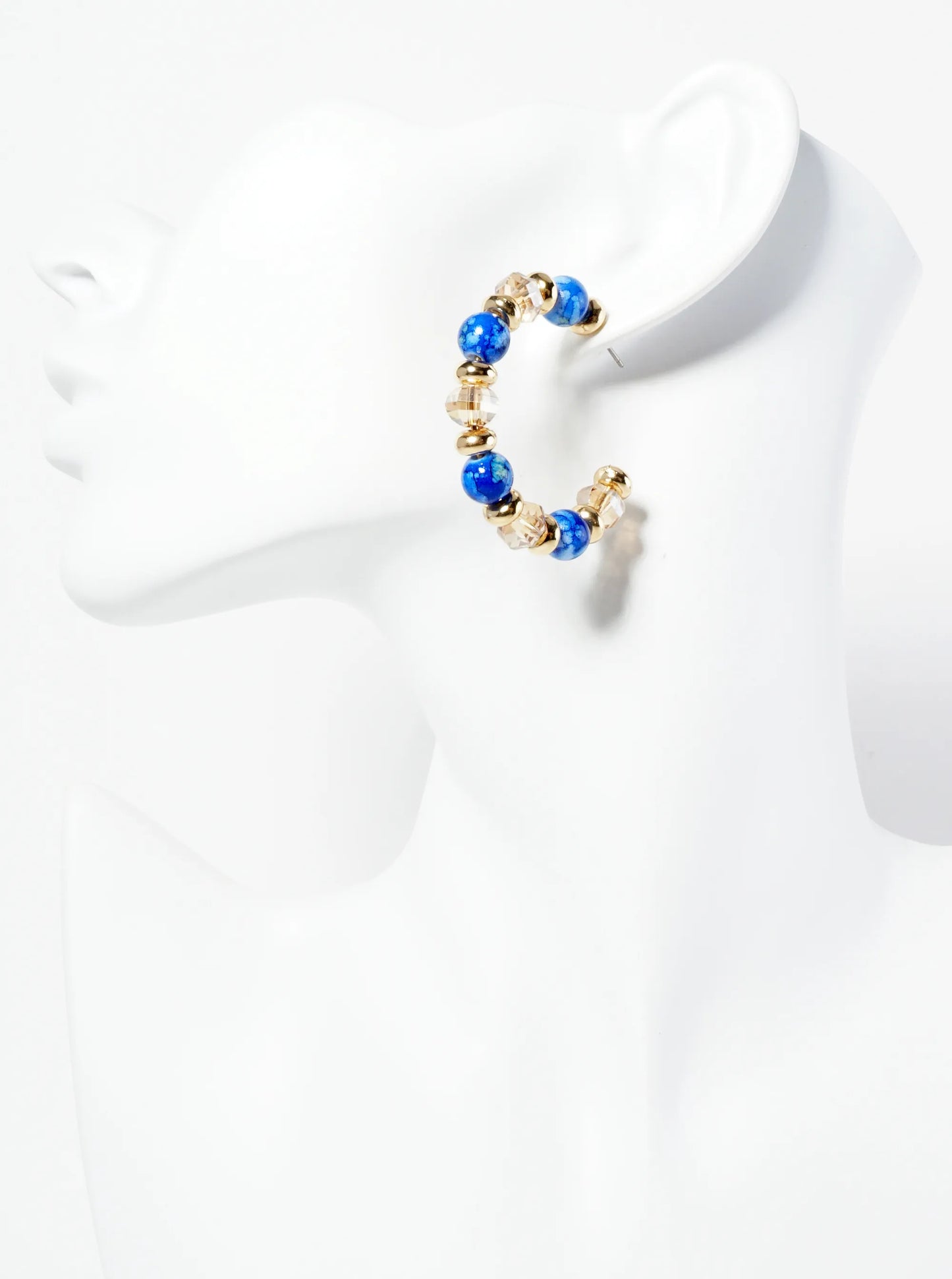 Natural Stone Look Dyed Beaded 40mm Open Hoop Earrings