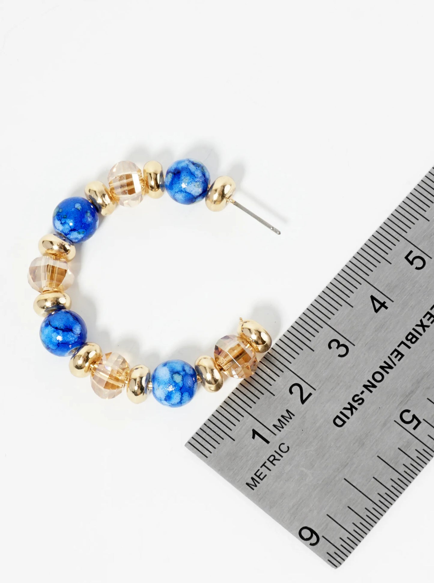 Natural Stone Look Dyed Beaded 40mm Open Hoop Earrings