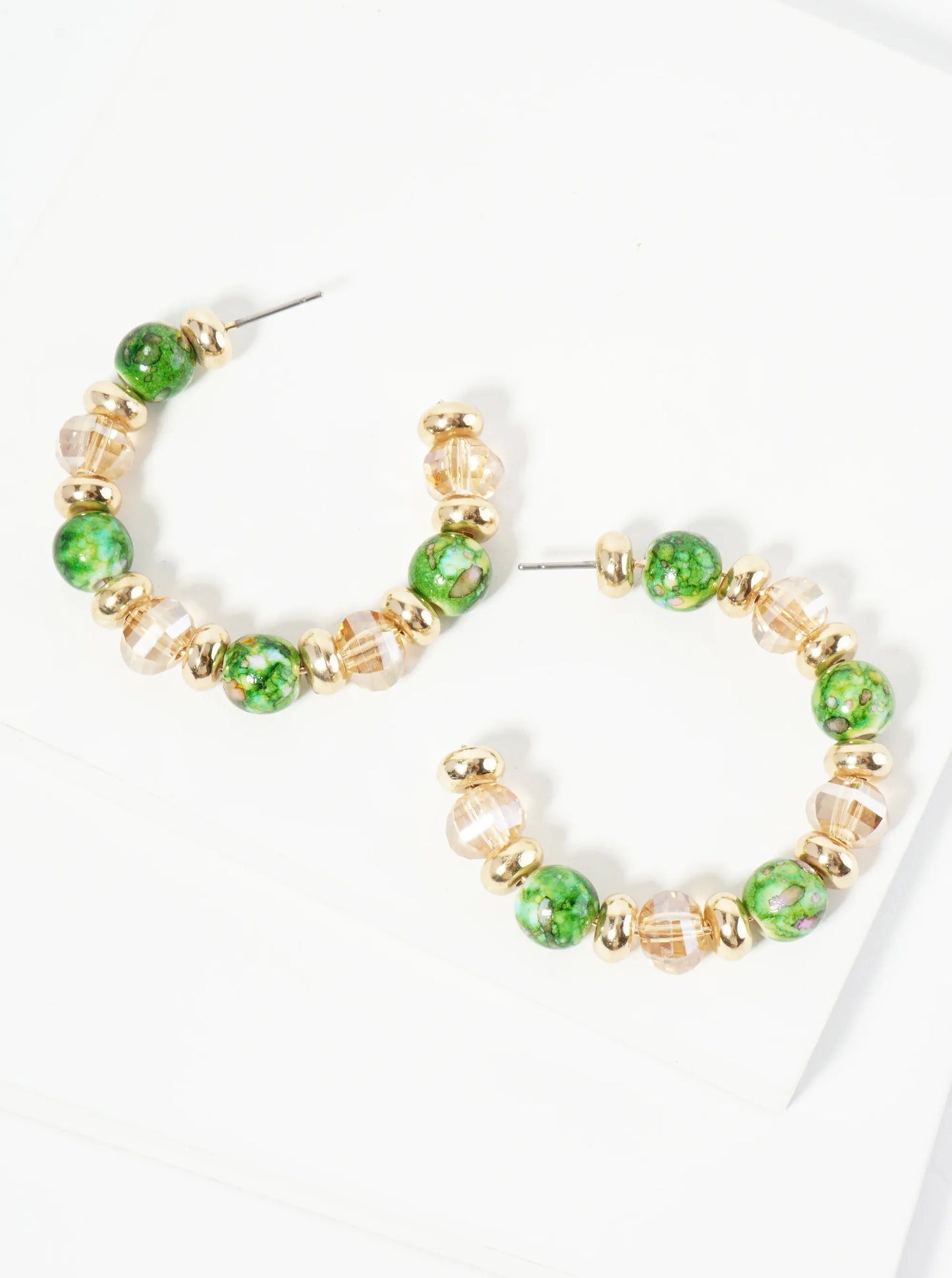 Natural Stone Look Dyed Beaded 40mm Open Hoop Earrings