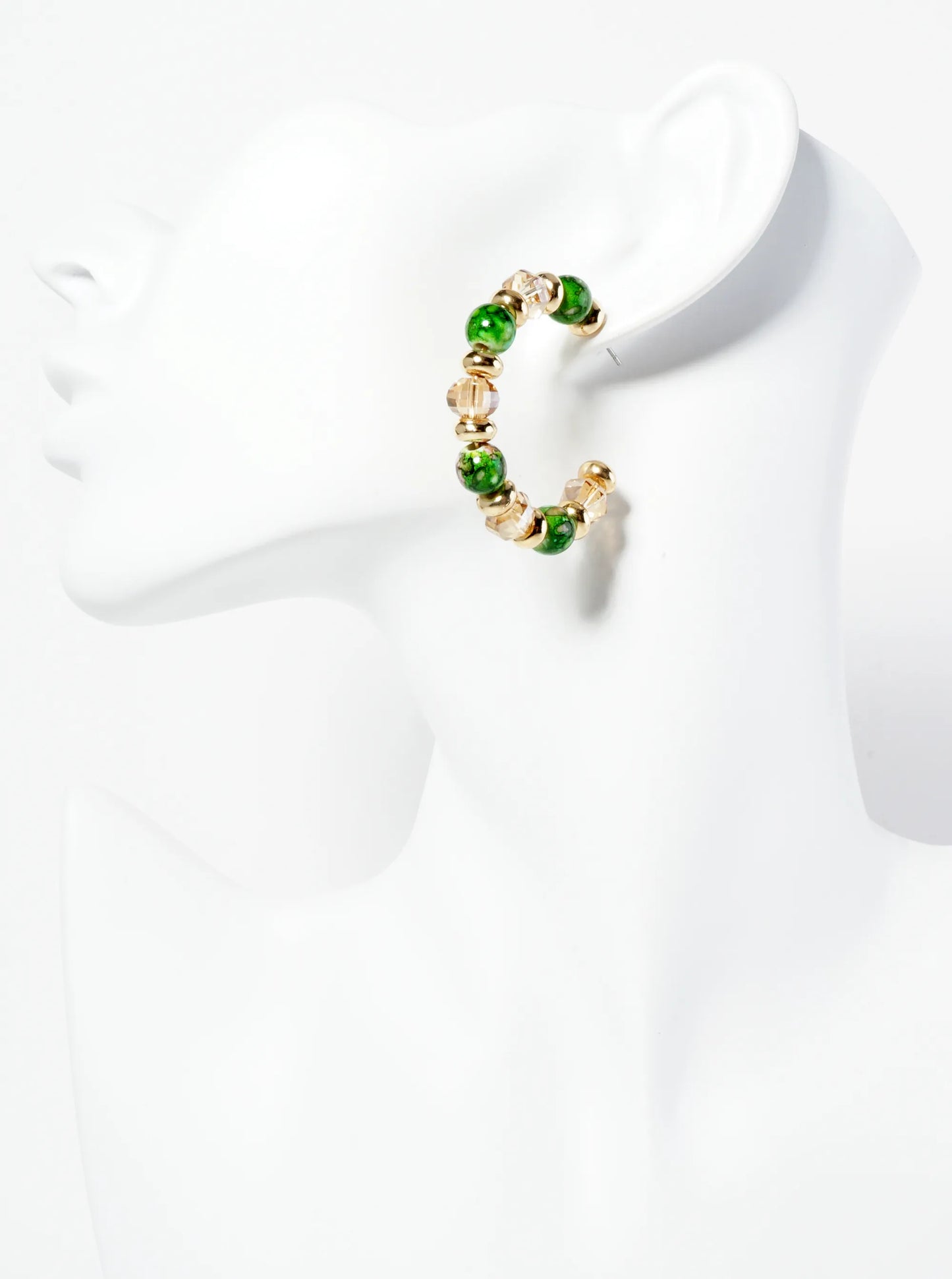 Natural Stone Look Dyed Beaded 40mm Open Hoop Earrings