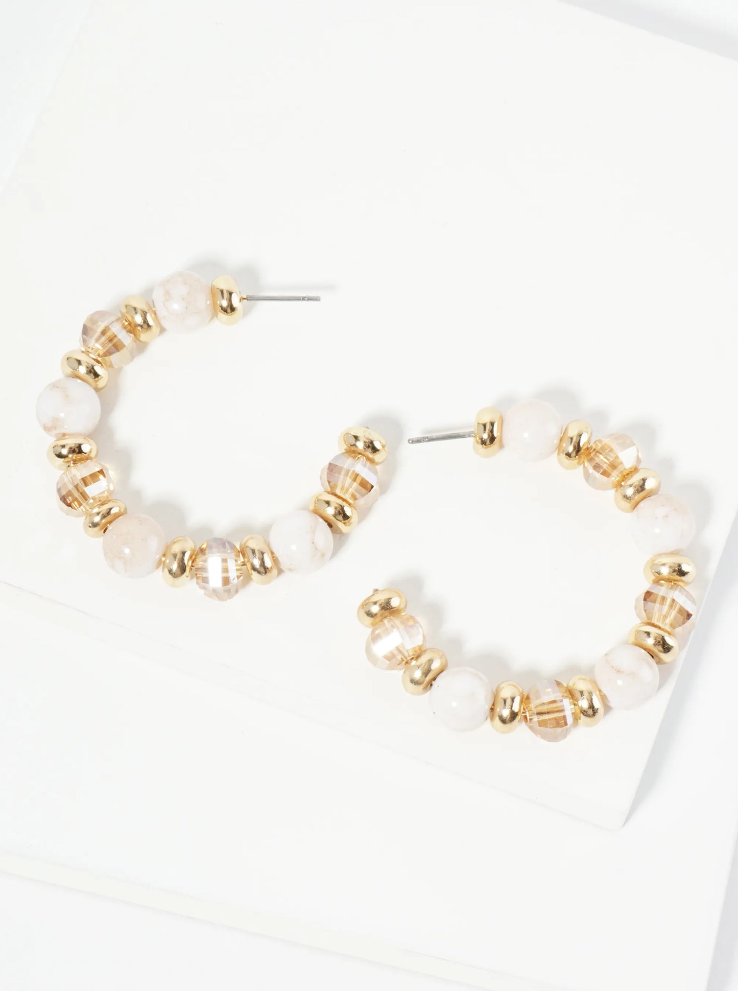 Natural Stone Look Dyed Beaded 40mm Open Hoop Earrings