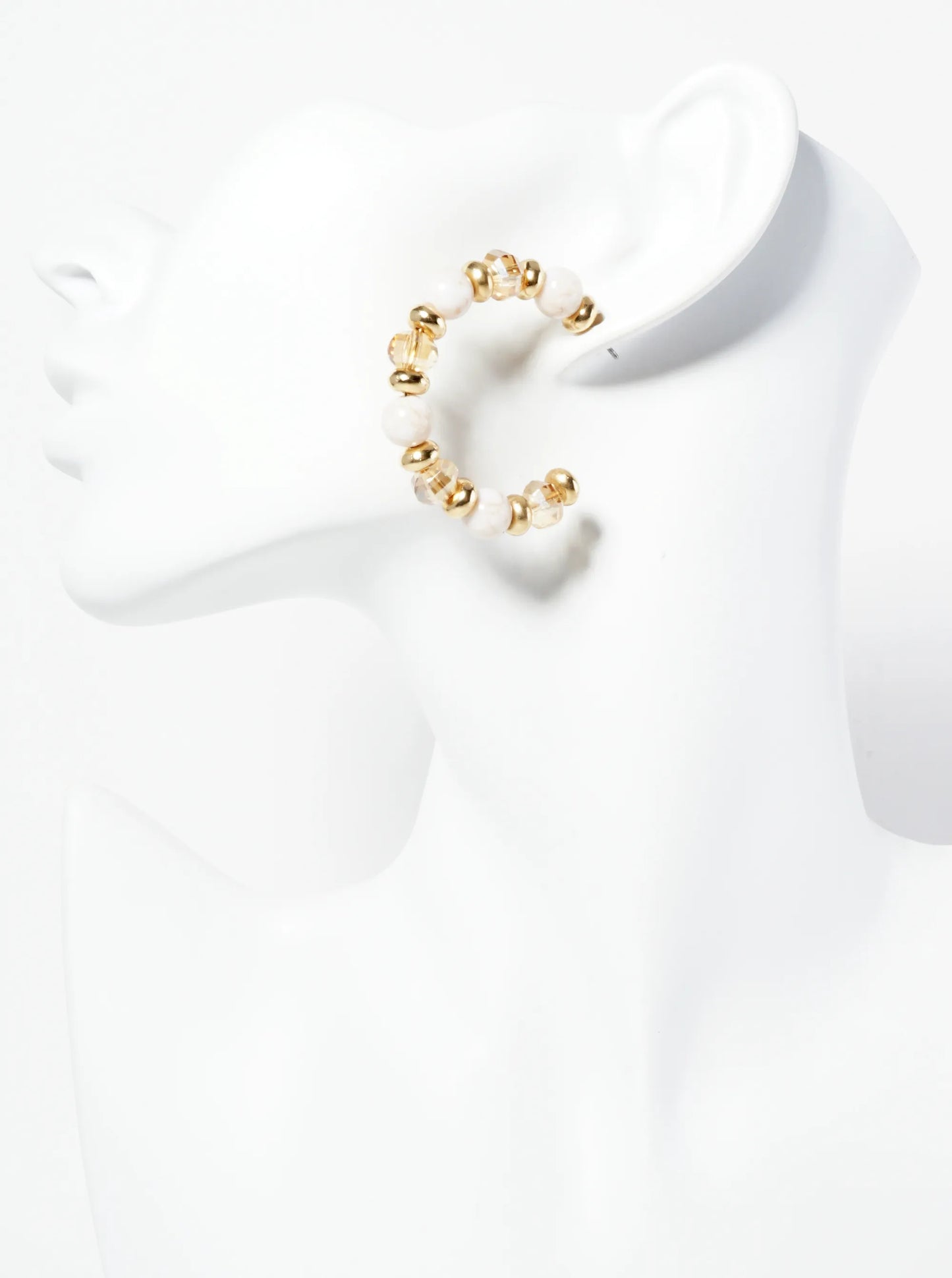 Natural Stone Look Dyed Beaded 40mm Open Hoop Earrings