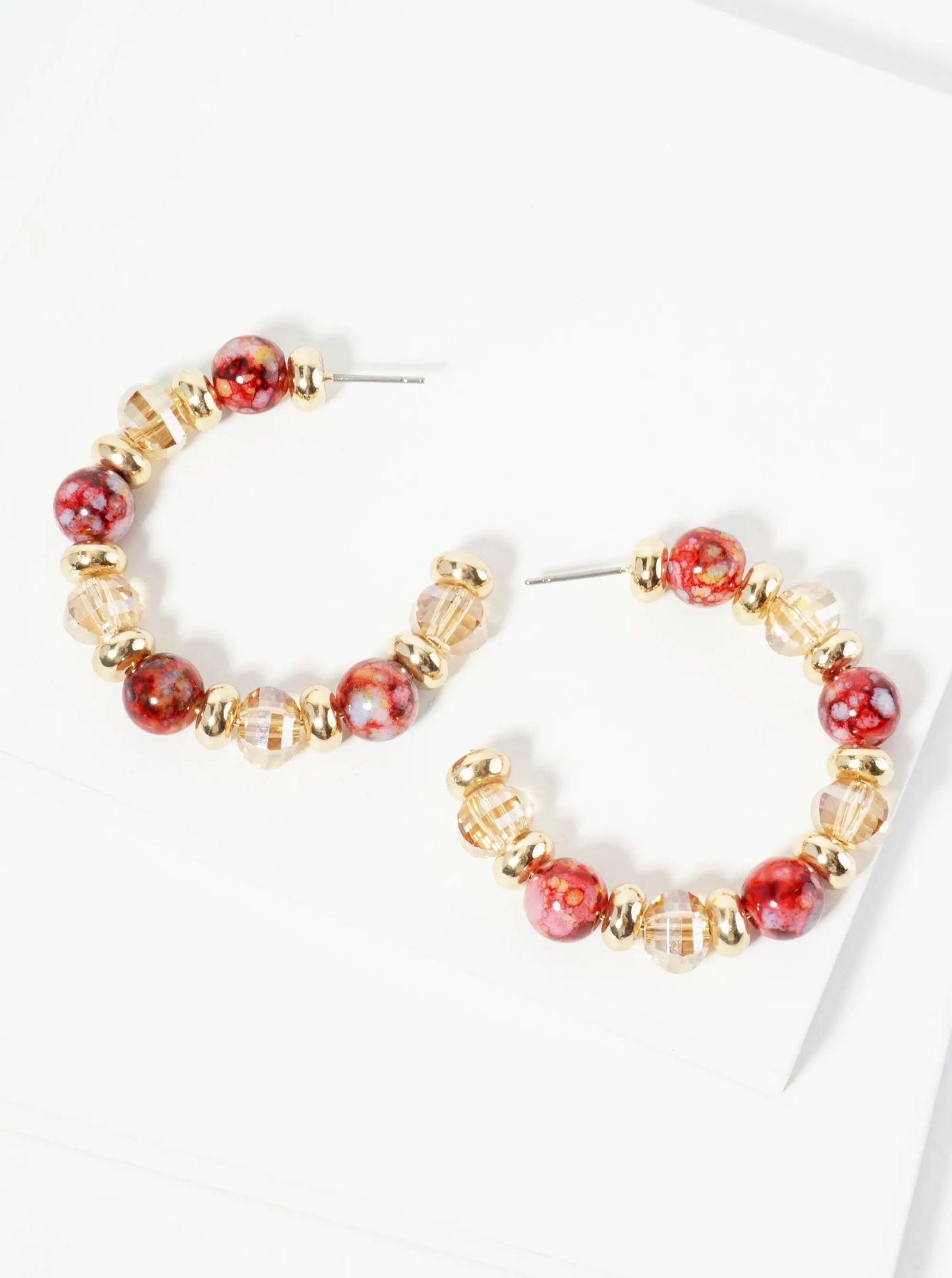 Natural Stone Look Dyed Beaded 40mm Open Hoop Earrings