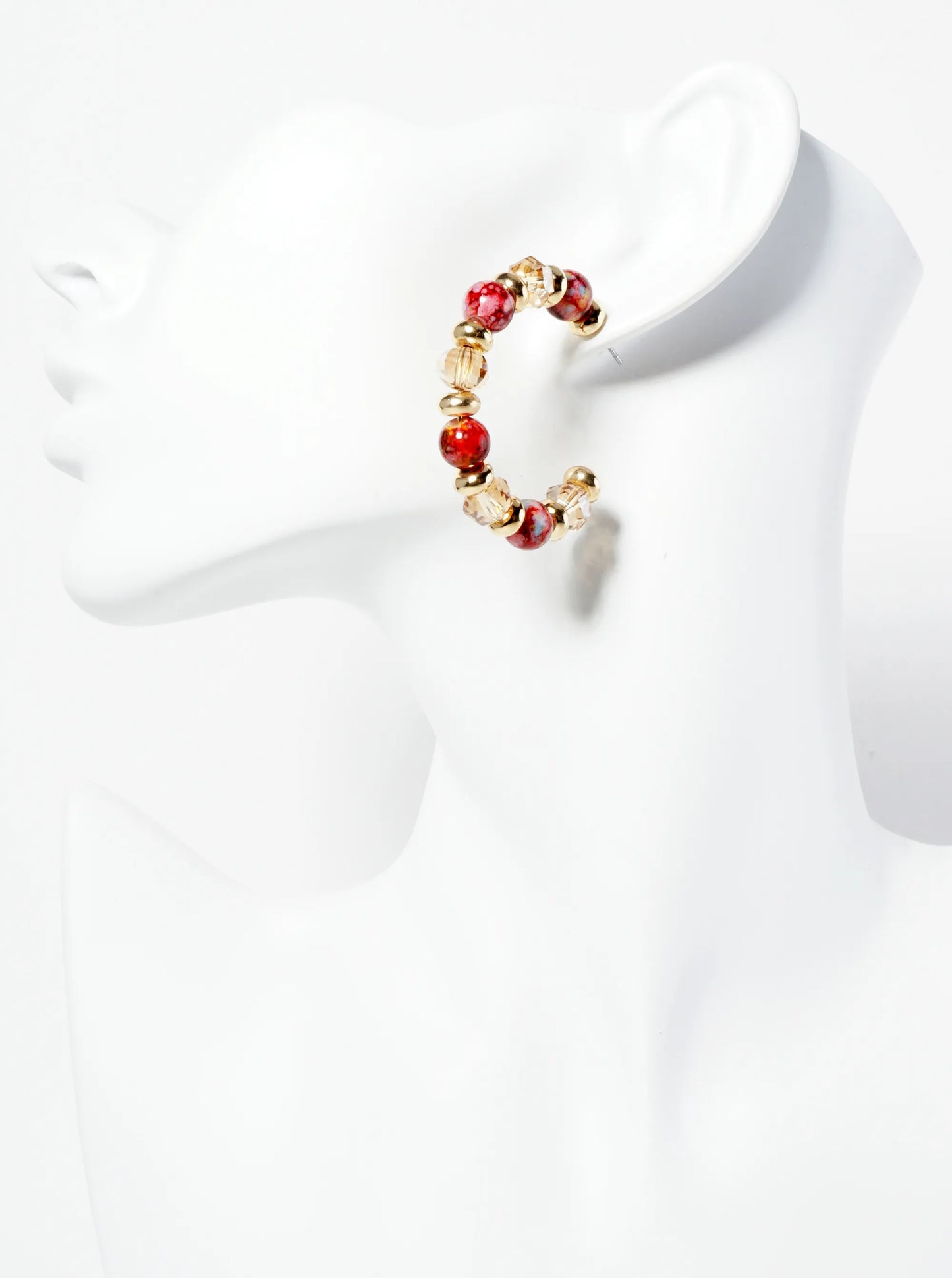 Natural Stone Look Dyed Beaded 40mm Open Hoop Earrings