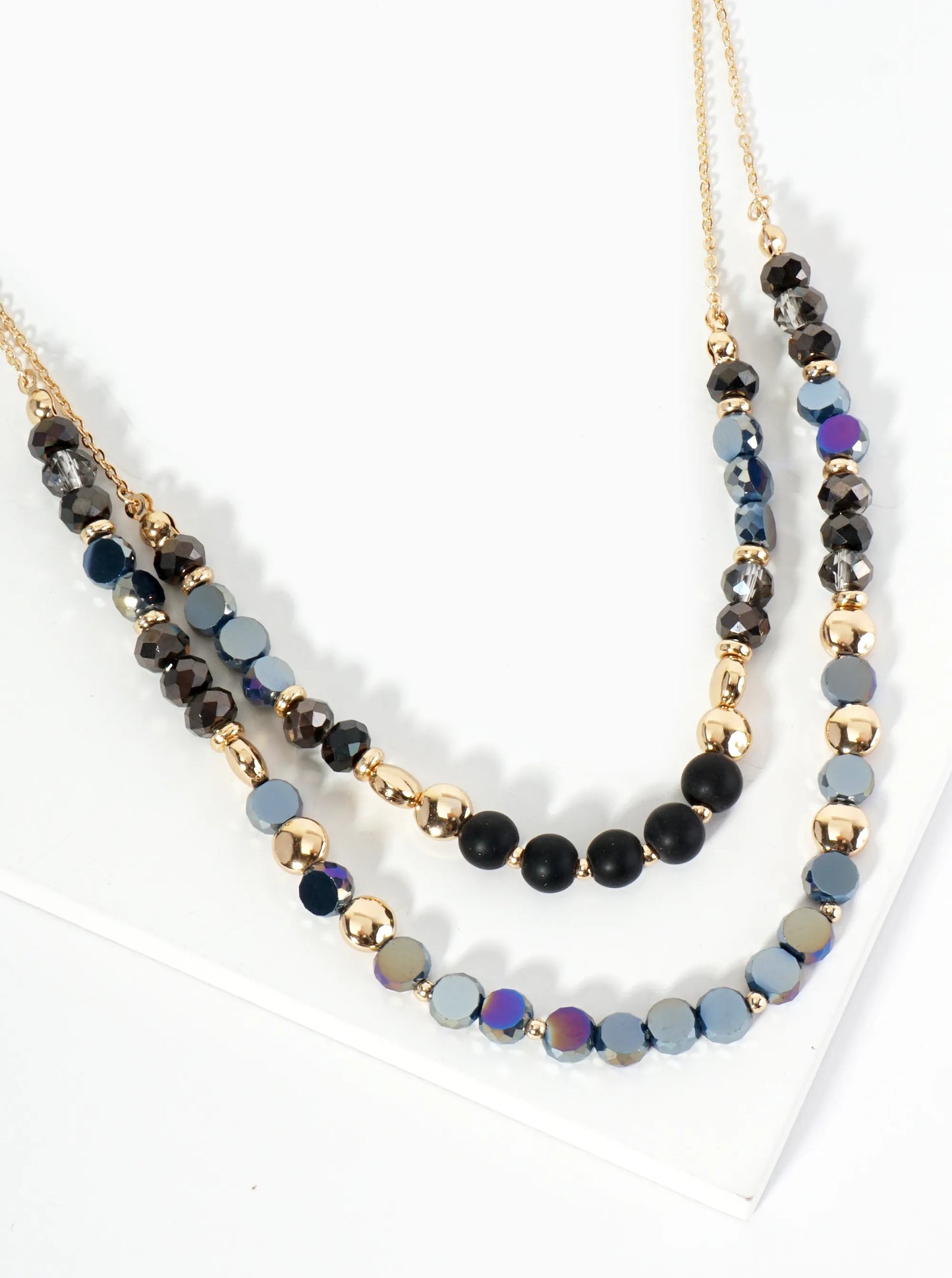 Natural Stone And Glass Beaded Layered Necklace With Semi-Precious Accents