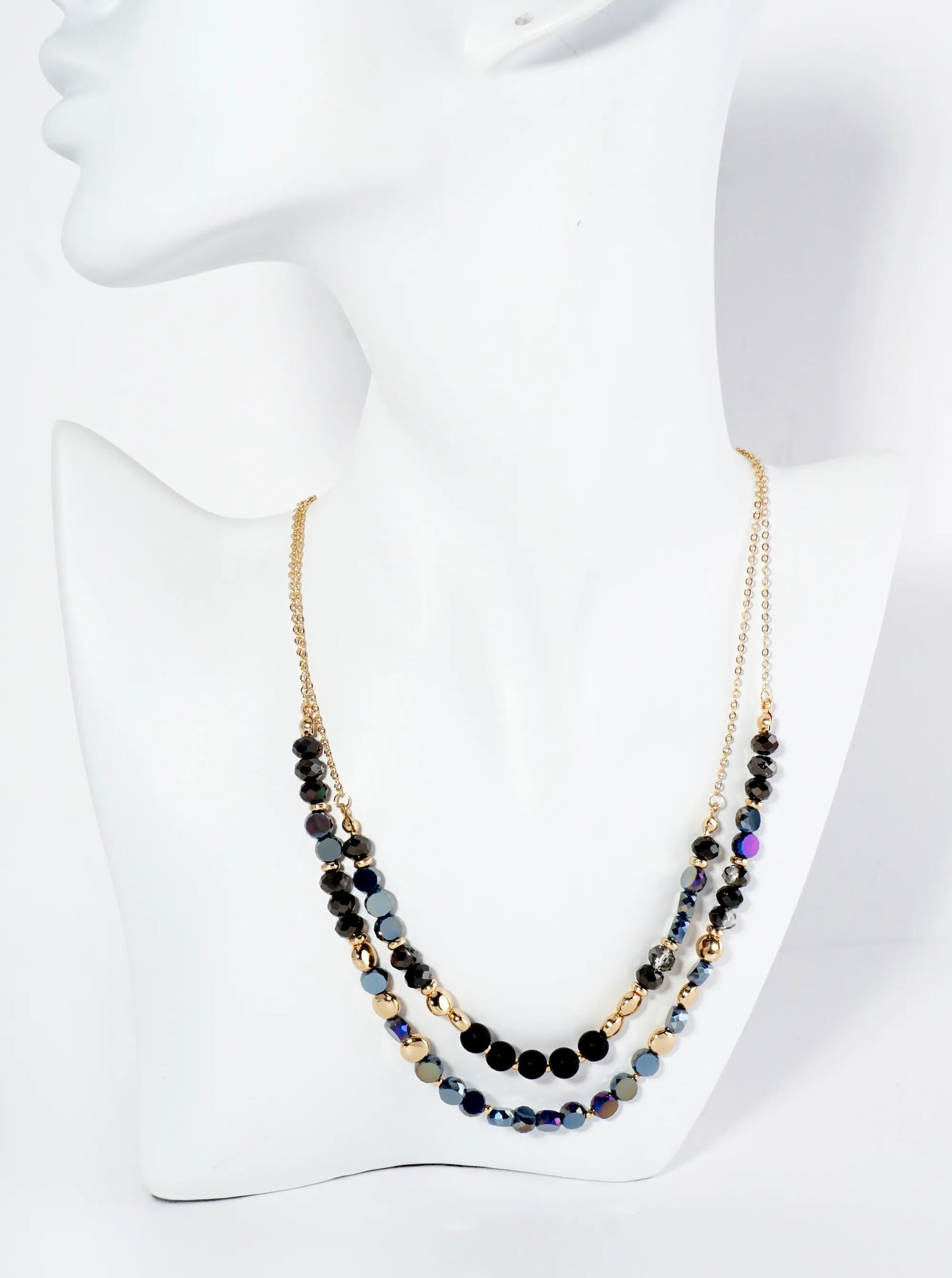 Natural Stone And Glass Beaded Layered Necklace With Semi-Precious Accents