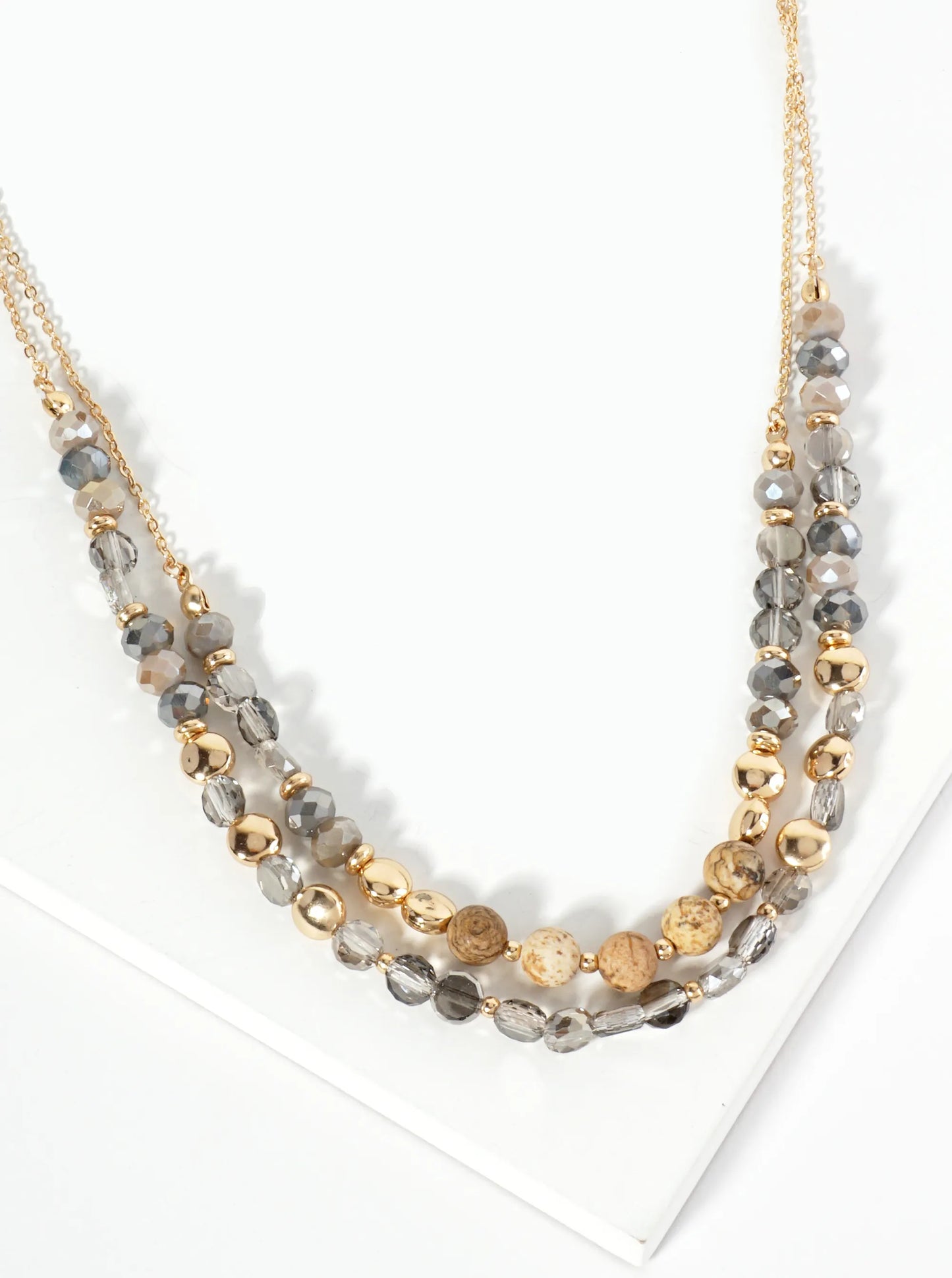 Natural Stone And Glass Beaded Layered Necklace With Semi-Precious Accents