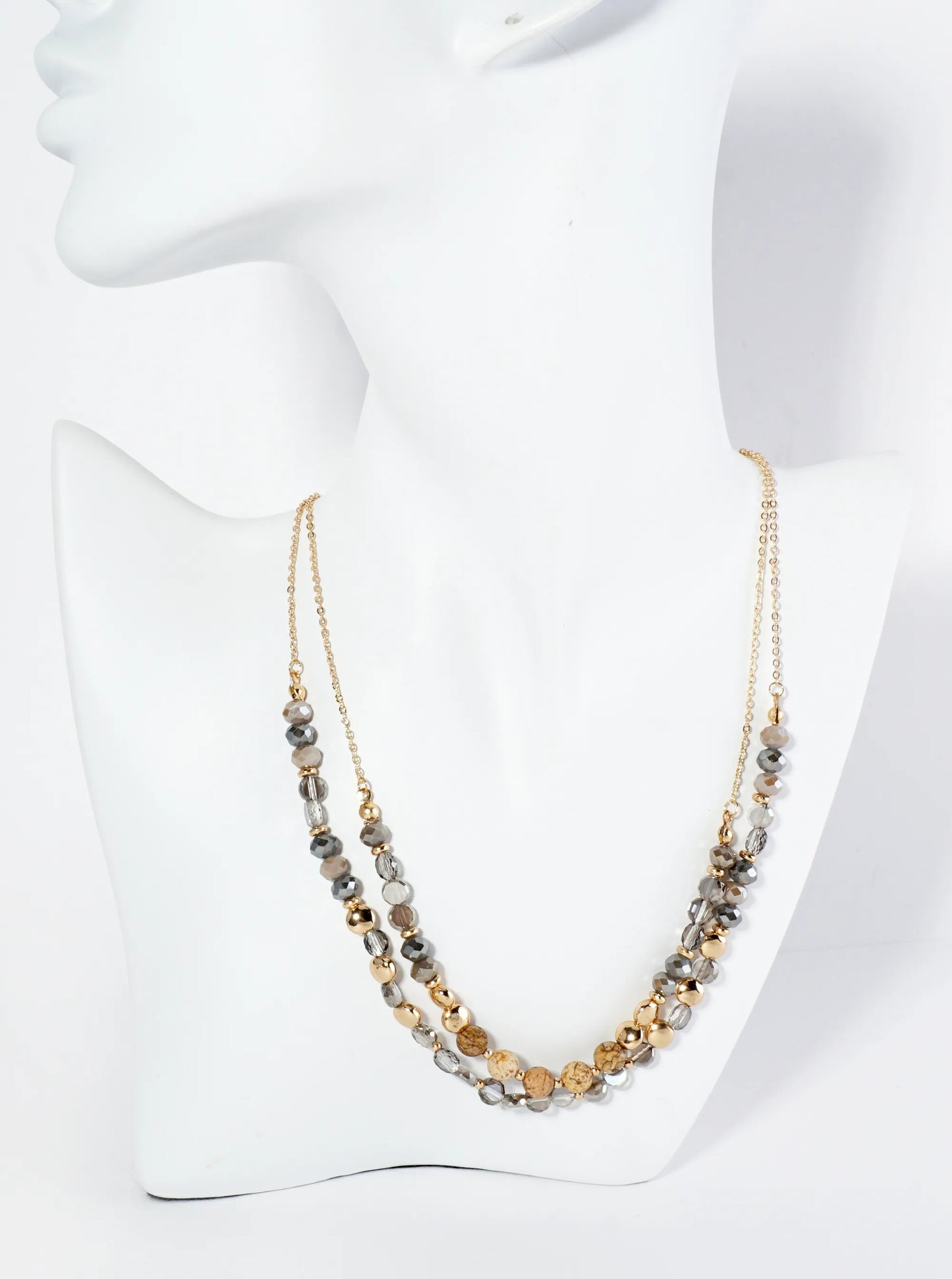 Natural Stone And Glass Beaded Layered Necklace With Semi-Precious Accents