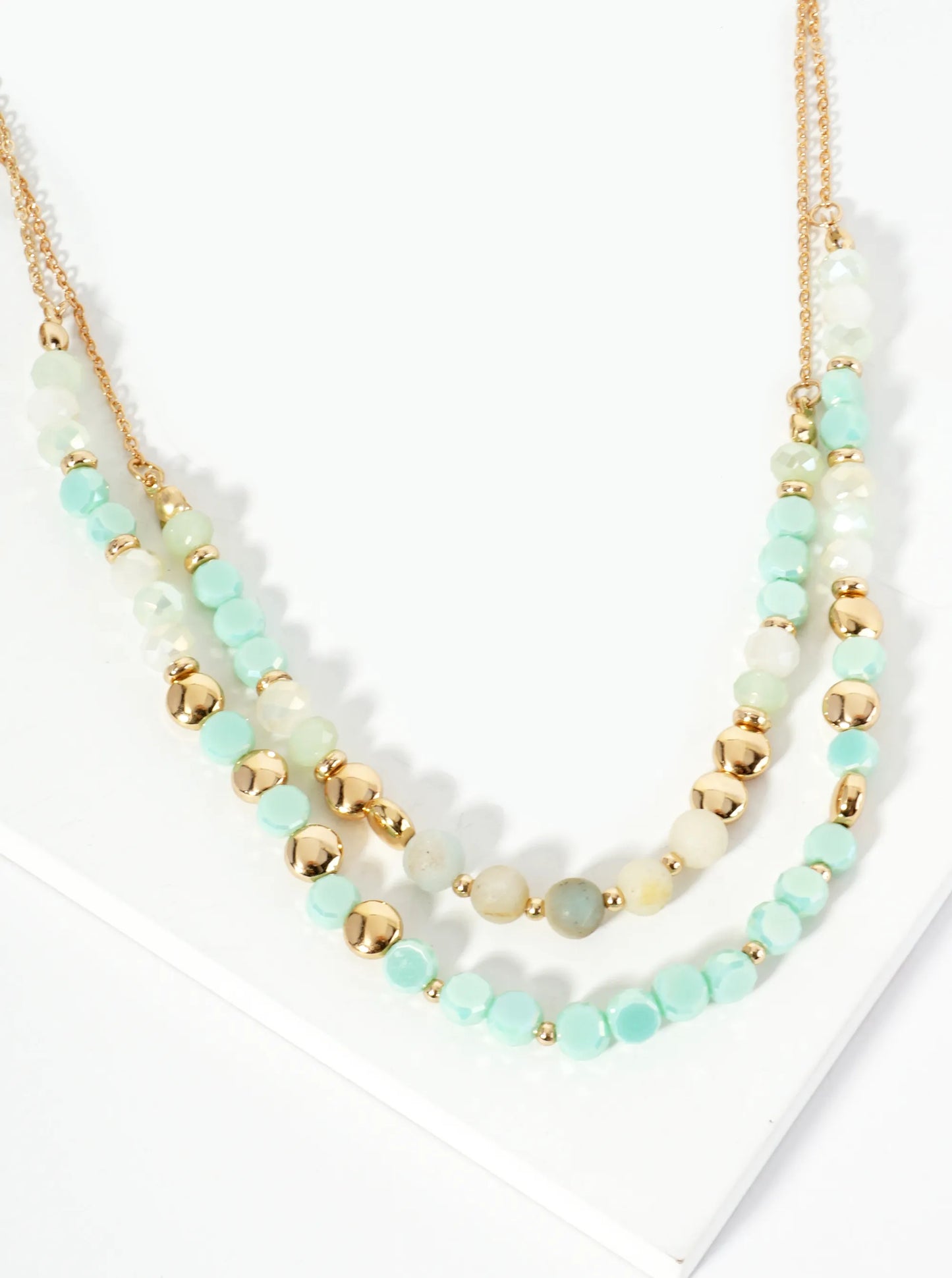Natural Stone And Glass Beaded Layered Necklace With Semi-Precious Accents